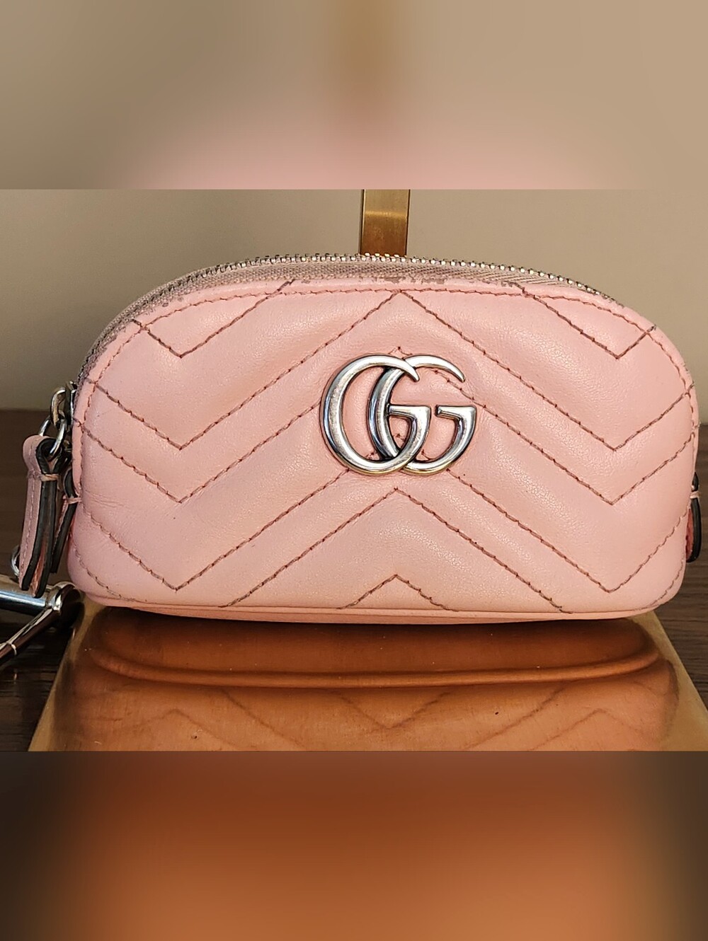 Gucci Calfskin Quilted Matelasse Marmont GG Marmont Key Pouch in Wild Rose